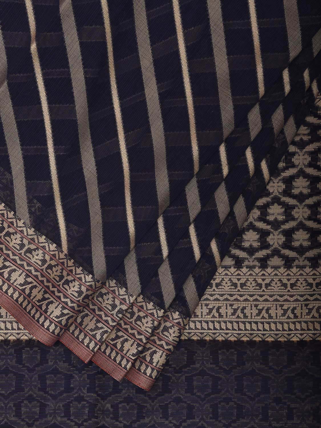 Navy Dhakai Jamdani Cotton Viscose Saree with Diagonal and Border Design dj0061