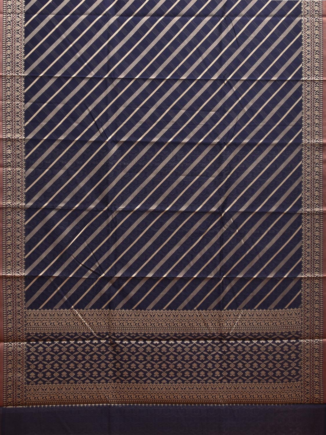 Navy Dhakai Jamdani Cotton Viscose Saree with Diagonal and Border Design dj0061