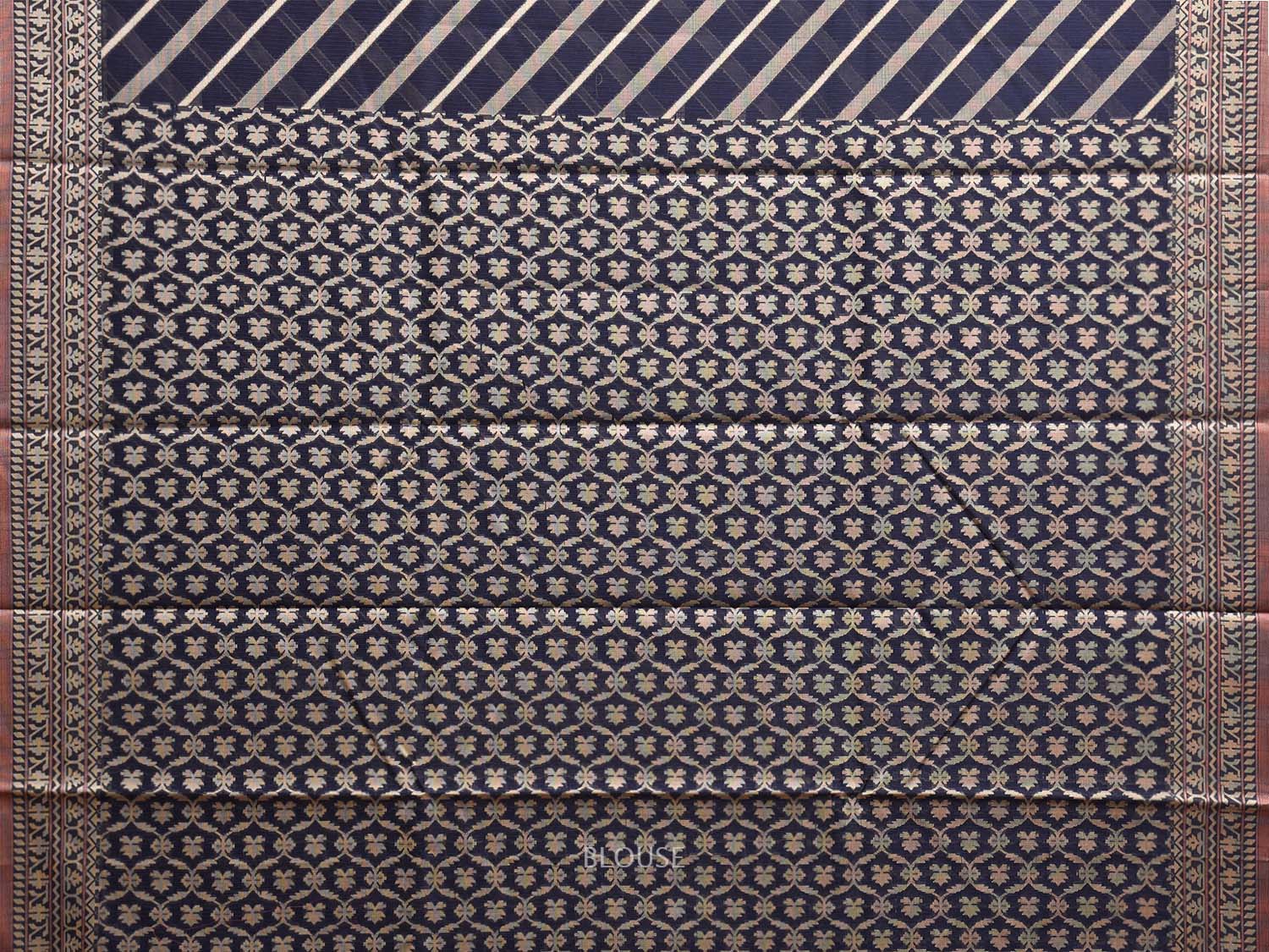 Navy Dhakai Jamdani Cotton Viscose Saree with Diagonal and Border Design dj0061