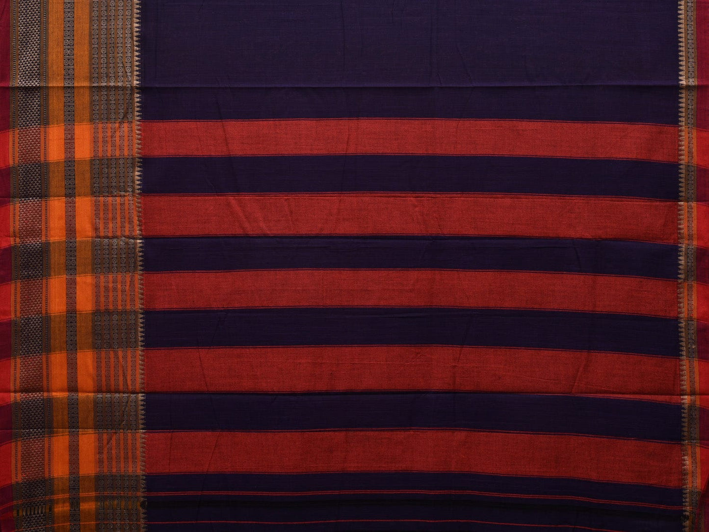 Navy Kanchi Cotton Plain Saree wtih One Side Border Design o0325