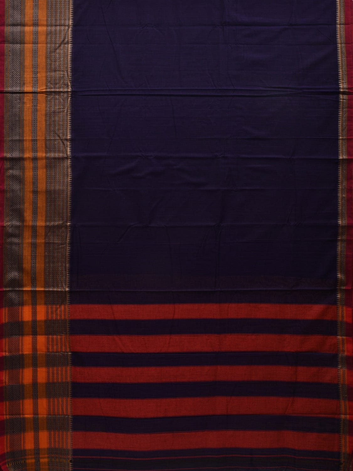 Navy Kanchi Cotton Plain Saree wtih One Side Border Design o0325