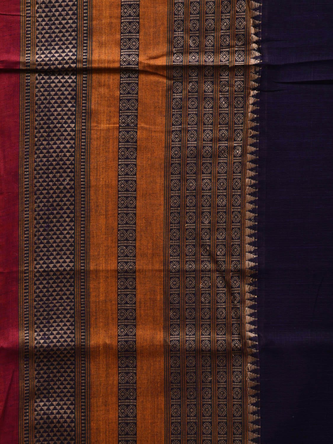 Navy Kanchi Cotton Plain Saree wtih One Side Border Design o0325