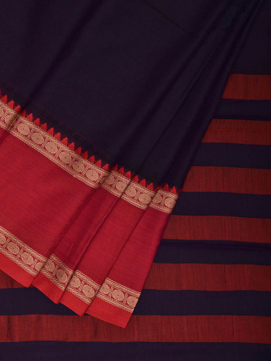 Navy Kanchipuram Cotton Saree with Ganga-Jamuna Border Design k0777