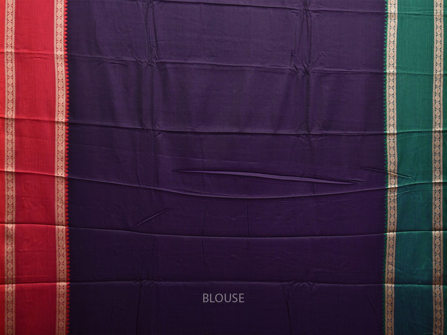 Navy Kanchipuram Cotton Saree with Ganga-Jamuna Border Design k0777
