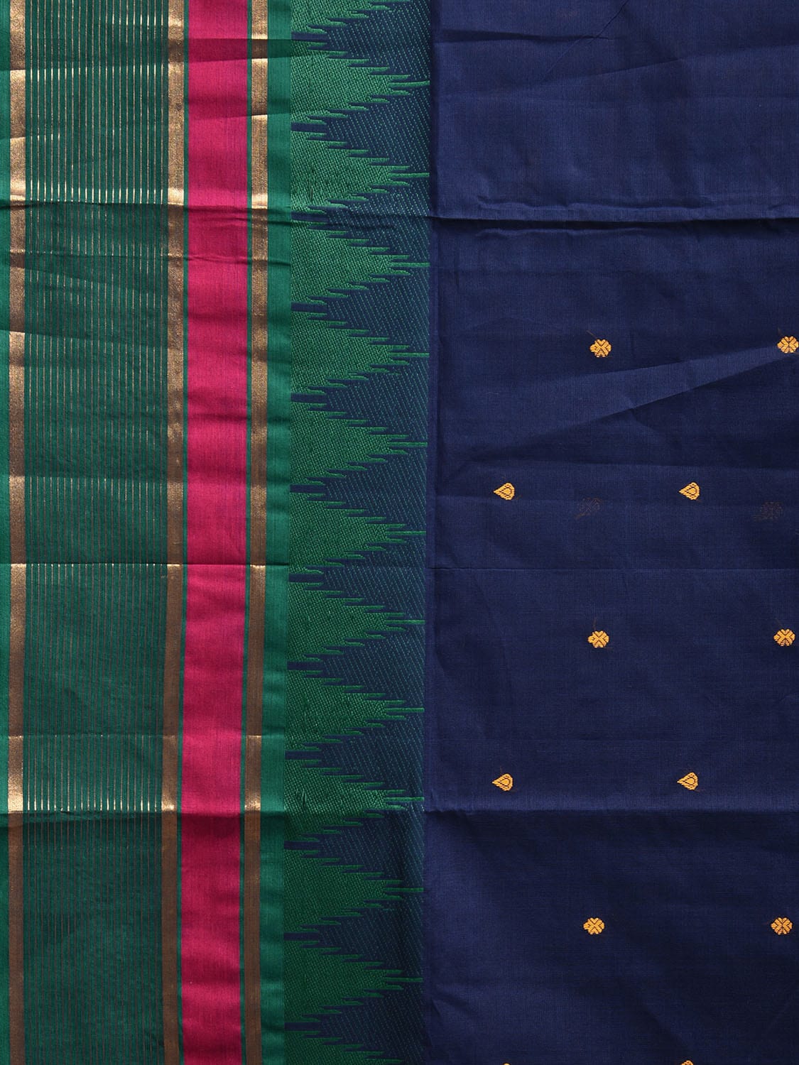 Navy Kanchipuram Cotton Saree with Ganga-Jamuna Temple Border Design k0810