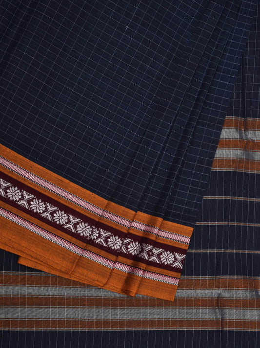 Navy Narayanpet Cotton Handloom Saree with Check Design No Blouse np0604