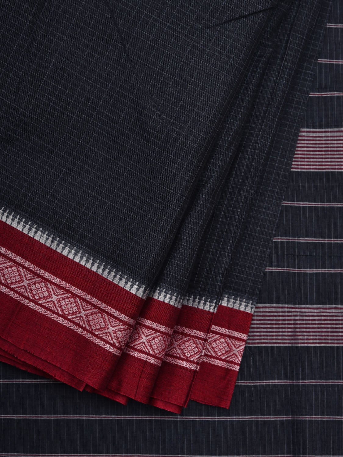 Navy Narayanpet Cotton Handloom Saree with Checks Design No Blouse np0534