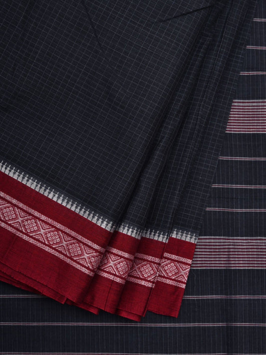 Navy Narayanpet Cotton Handloom Saree with Checks Design No Blouse np0534