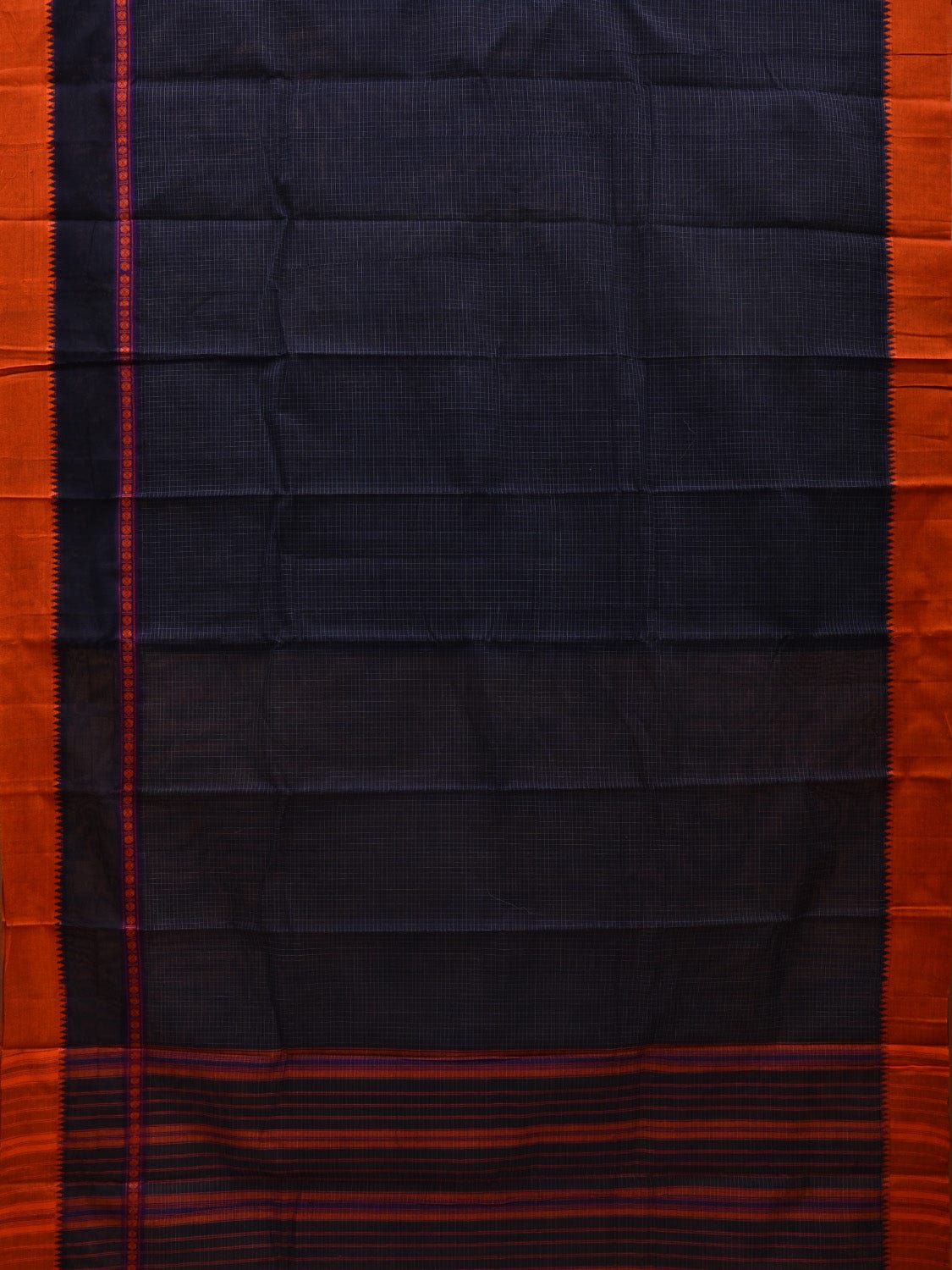 Navy Narayanpet Cotton Handloom Saree with Checks Design No Blouse np0564