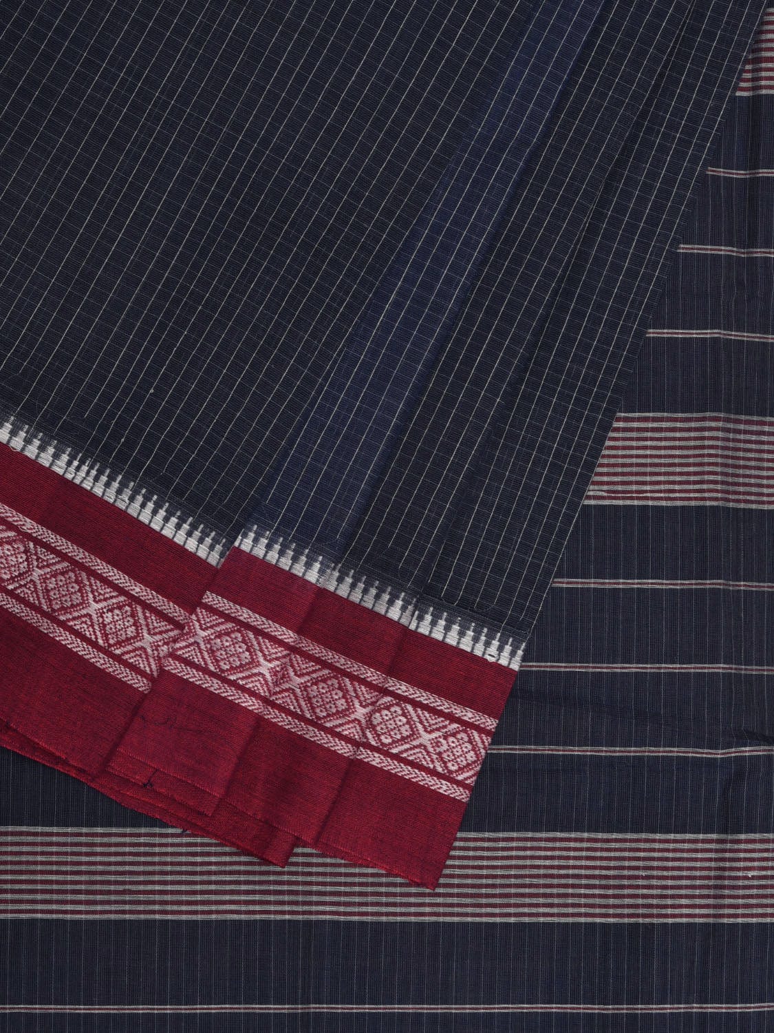 Navy Narayanpet Cotton Handloom Saree with Checks Design No Blouse np0627