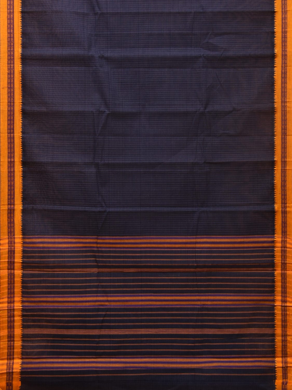 Navy Narayanpet Cotton Handloom Saree with Checks Design No Blouse np0774