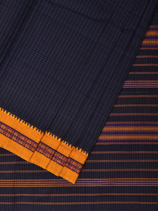 Navy Narayanpet Cotton Handloom Saree with Checks Design No Blouse np0774