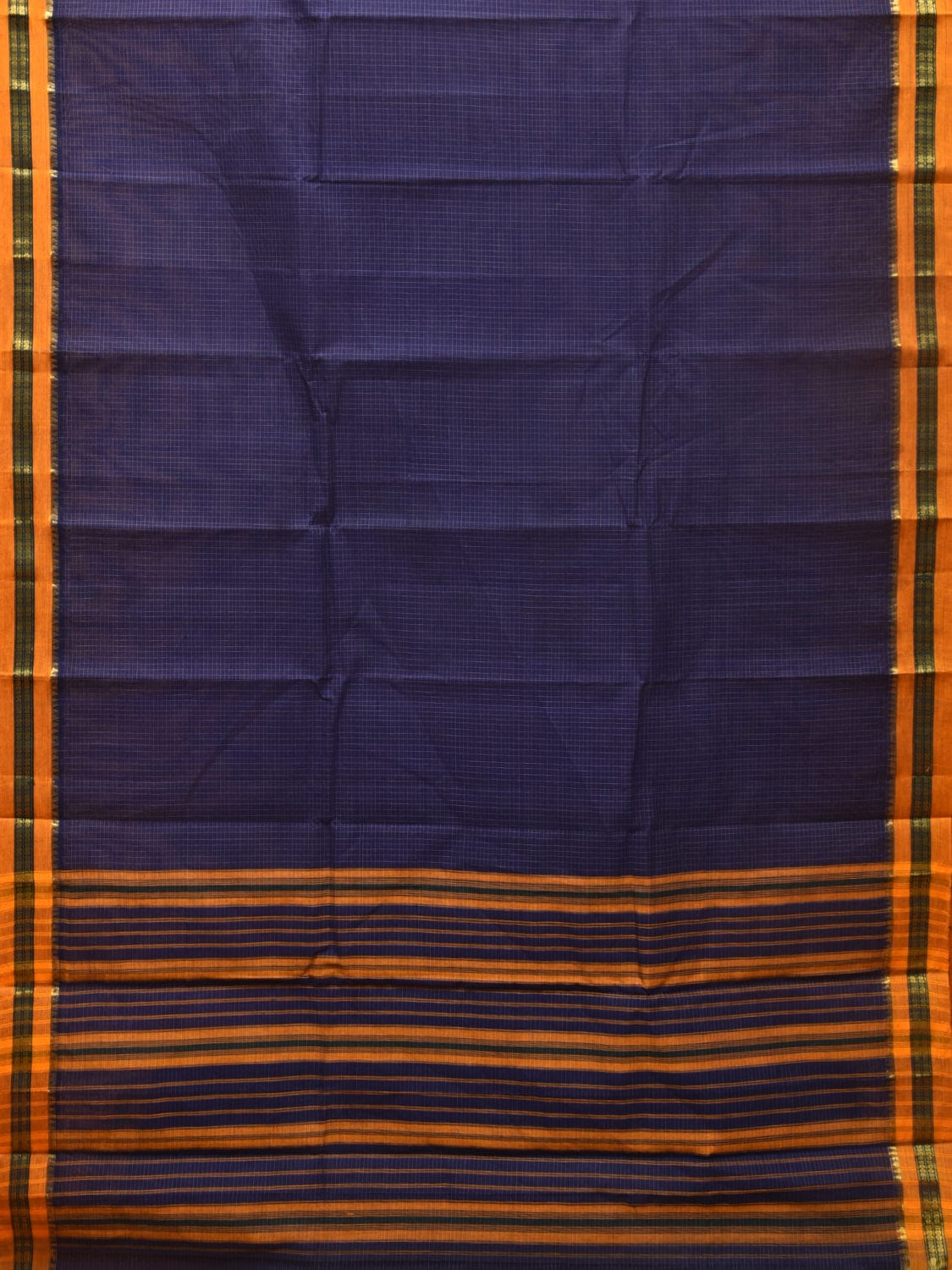 Navy Narayanpet Cotton Handloom Saree with Checks Design No Blouse np0786