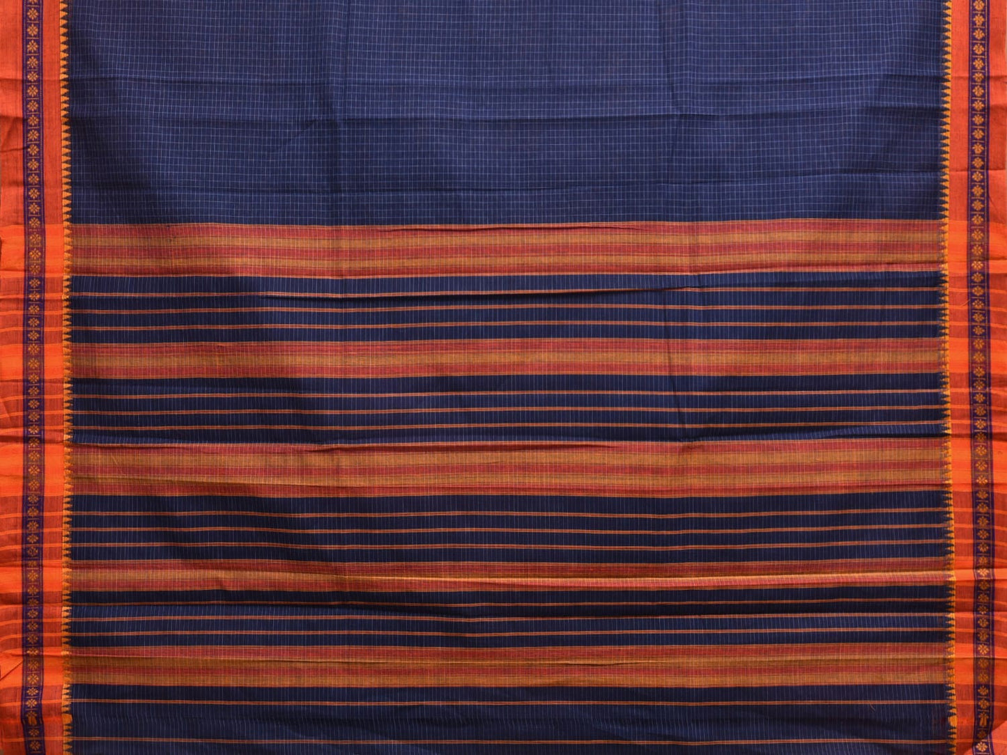 Navy Narayanpet Cotton Handloom Saree with Checks Design No Blouse np0845