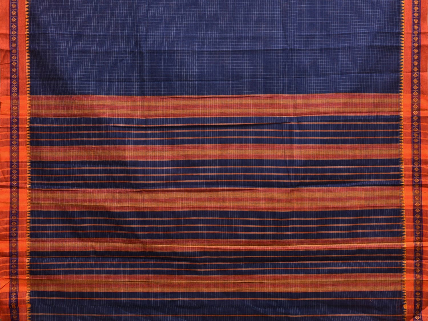 Navy Narayanpet Cotton Handloom Saree with Checks Design No Blouse np0845