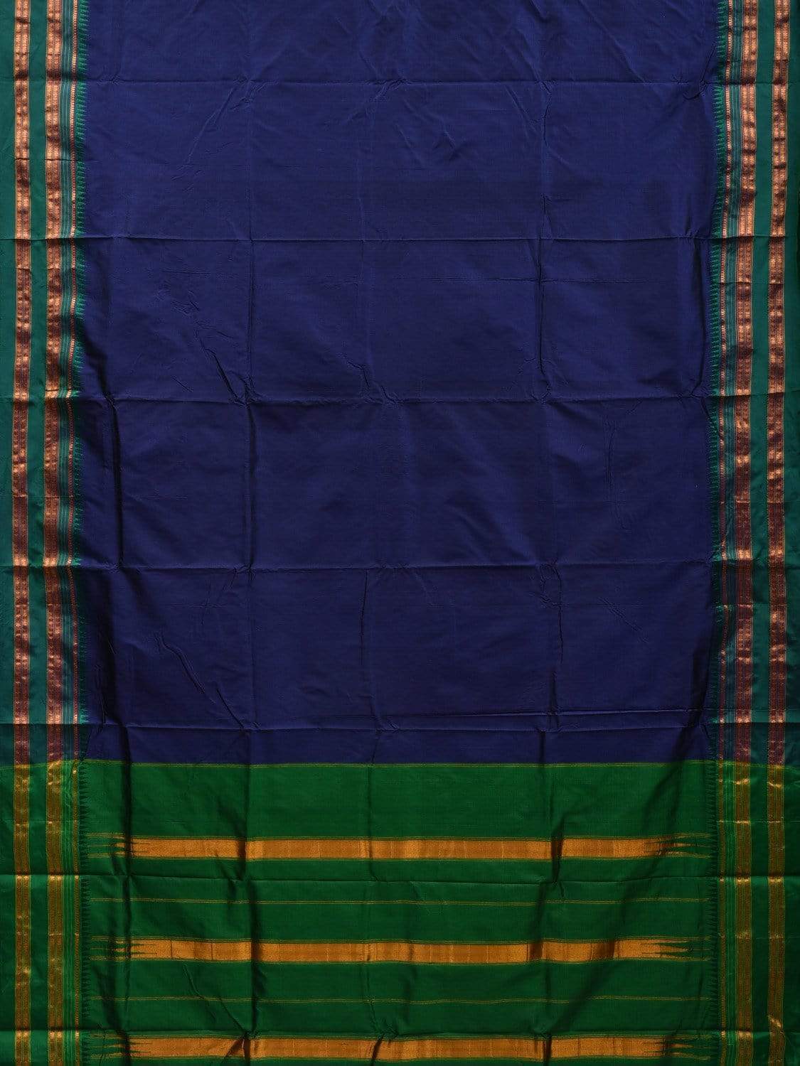 Navy Narayanpet Silk Handloom Plain Saree with Traditional Border Design No Blouse np0484