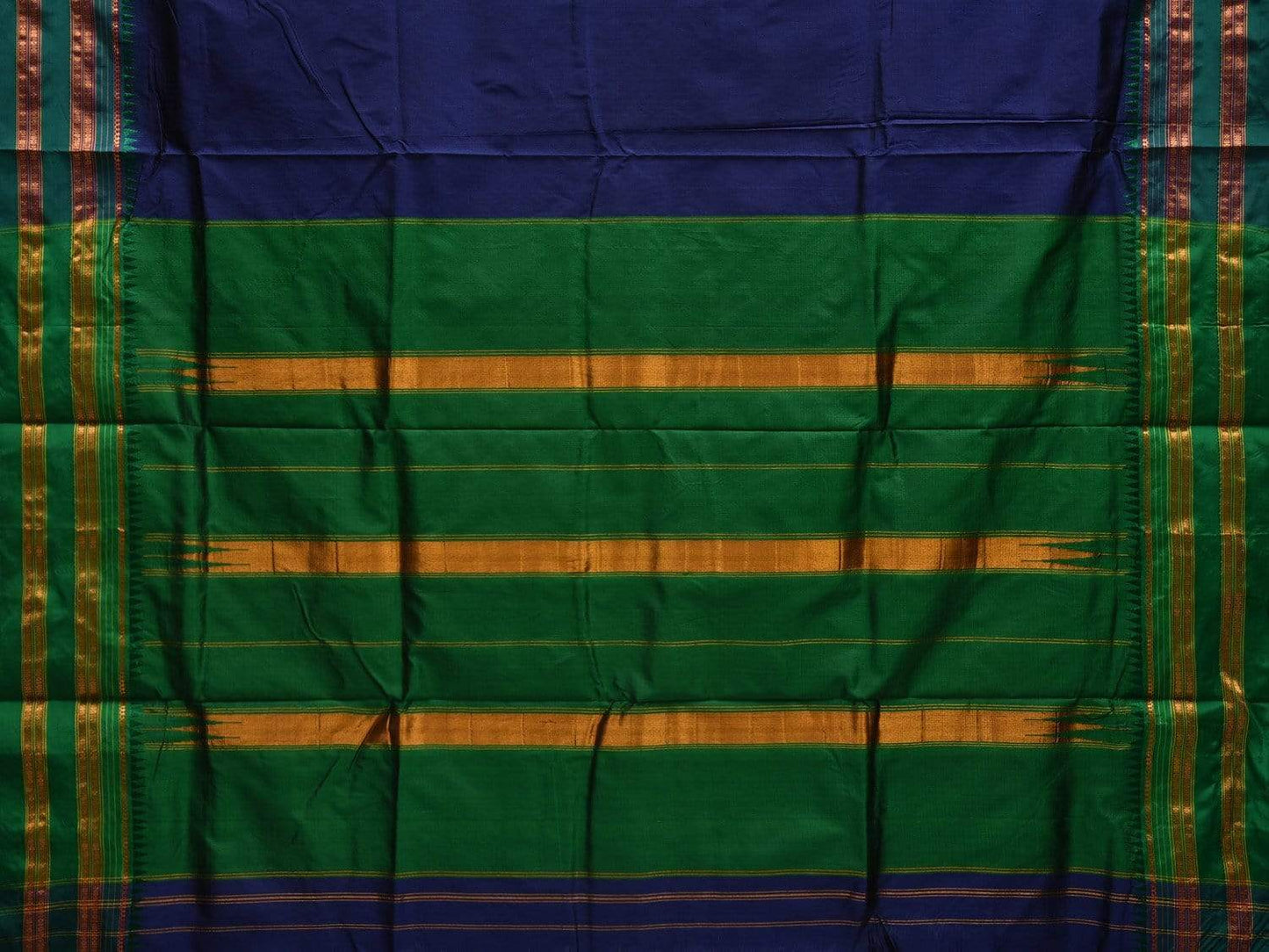 Navy Narayanpet Silk Handloom Plain Saree with Traditional Border Design No Blouse np0484