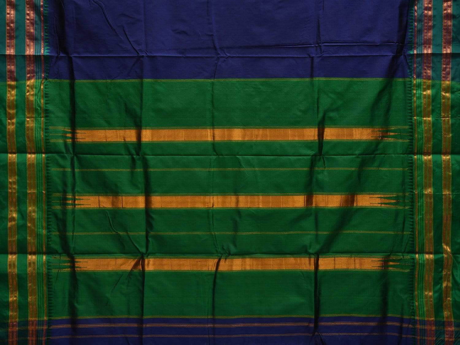 Navy Narayanpet Silk Handloom Plain Saree with Traditional Border Design No Blouse np0484