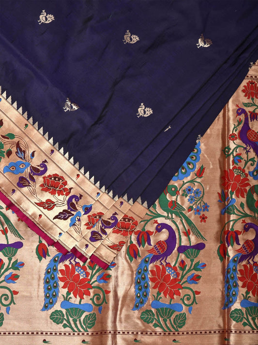 Navy Paithani Silk Saree with Peacocks Pallu and Border Design p0483