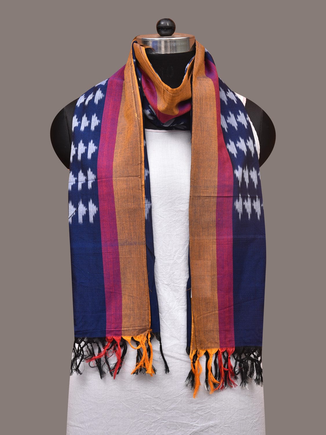 Navy Pochamaplly Ikat Cotton Handloom Stole with Buta Design ds3370