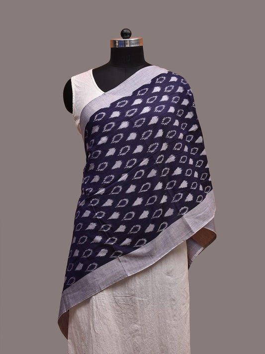 Navy Pochampally Ikat Cotton Handloom Stole with Buta Design ds3649