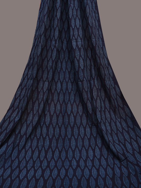 Navy Printed Cotton Khadi 2.5mts Fabric with Leaf Design f0253