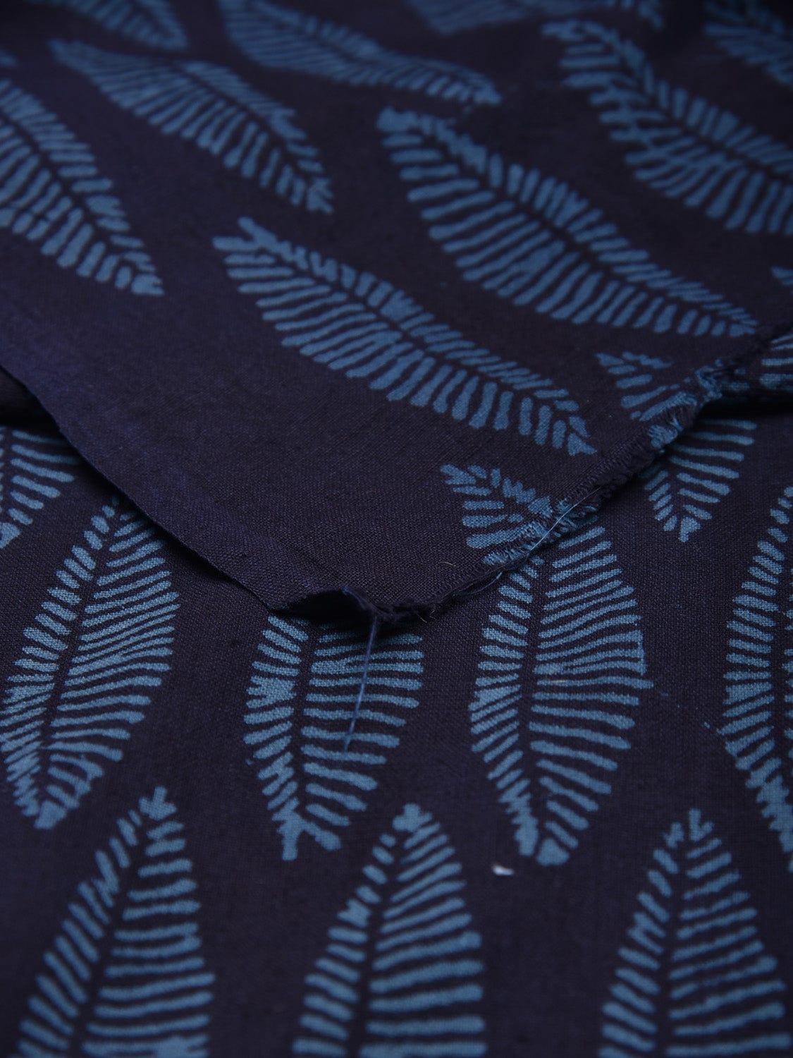 Navy Printed Cotton Khadi 2.5mts Fabric with Leaf Design f0253