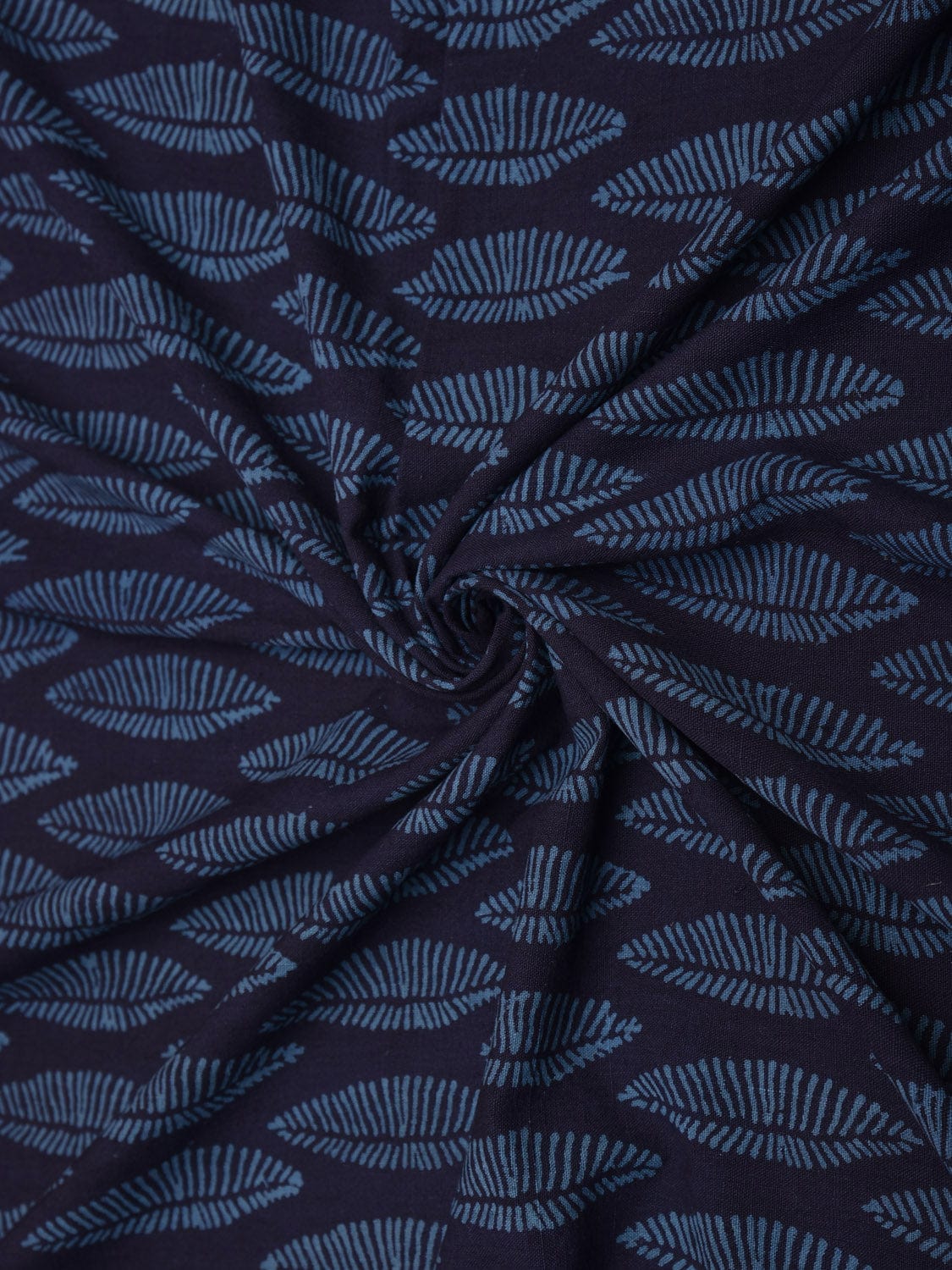 Navy Printed Cotton Khadi 2.5mts Fabric with Leaf Design f0253