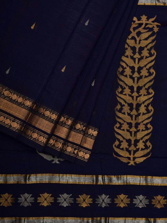 Navy Uppada Cotton Handloom Saree with Karpur Pallu Design u1844