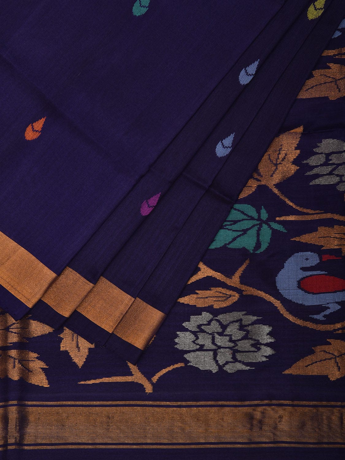 Navy Uppada Silk Handloom Saree with Birds and Floral Pallu Design u2305