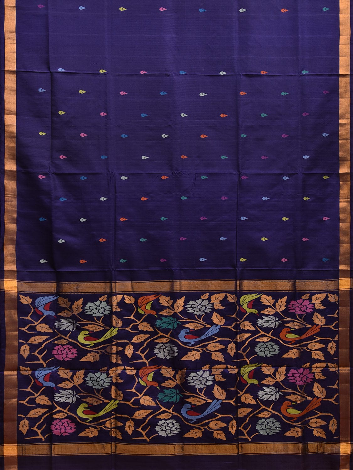 Navy Uppada Silk Handloom Saree with Birds and Floral Pallu Design u2305