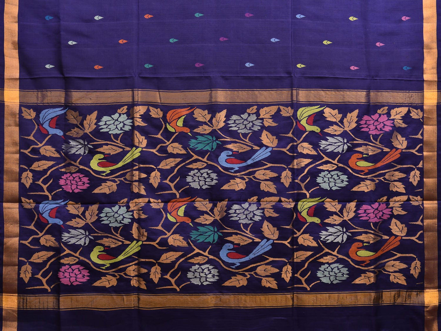 Navy Uppada Silk Handloom Saree with Birds and Floral Pallu Design u2305