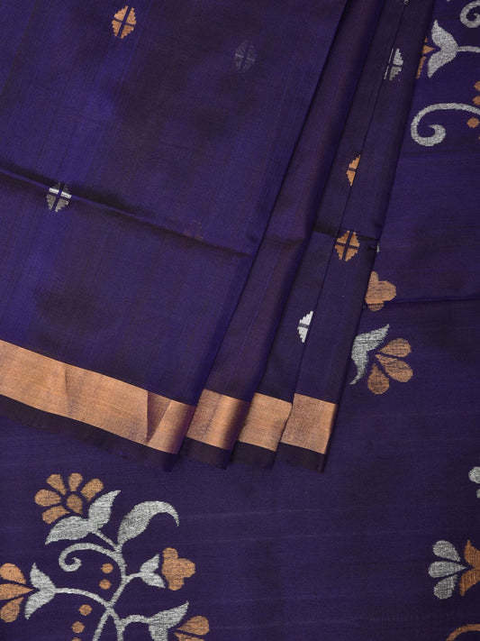 Navy Uppada Silk Handloom Saree with Floral Buta Pallu Design u2065