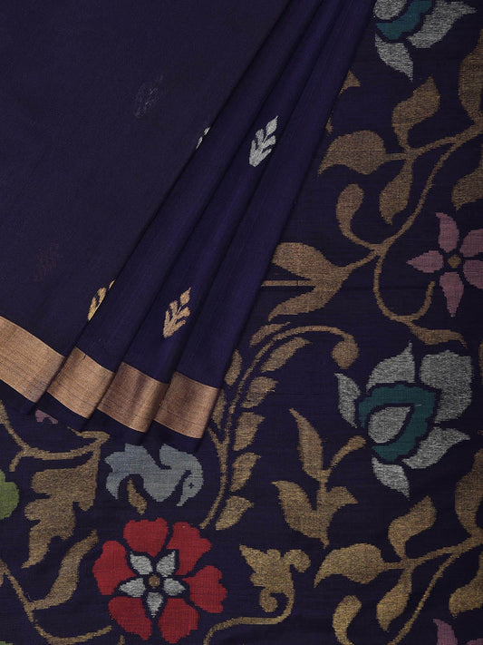 Navy Uppada Silk Handloom Saree with Floral Pallu Design u2317