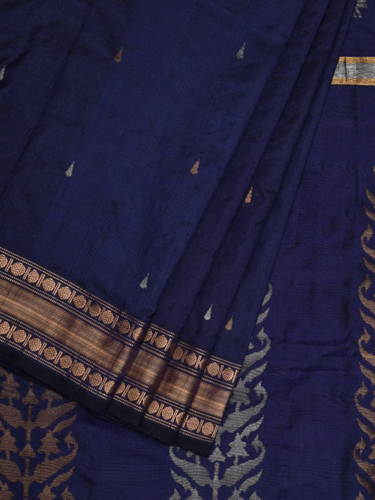 Navy Uppada Silk Handloom Saree with Karpur Pallu Design u1867