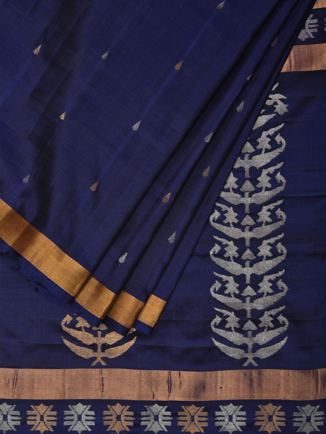 Navy Uppada Silk Handloom Saree with Karpur Pallu Design u1991