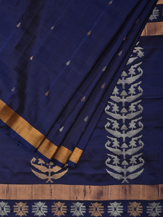 Navy Uppada Silk Handloom Saree with Karpur Pallu Design u1991