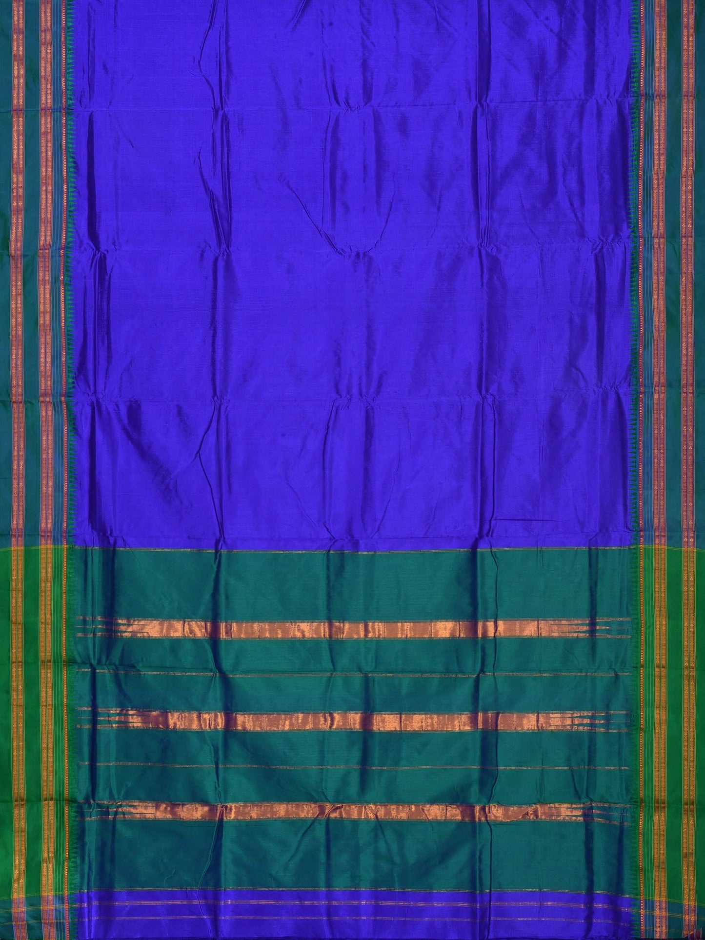 Blue Narayanpet Silk Handloom Plain Saree with Temple Border No Blouse np0178