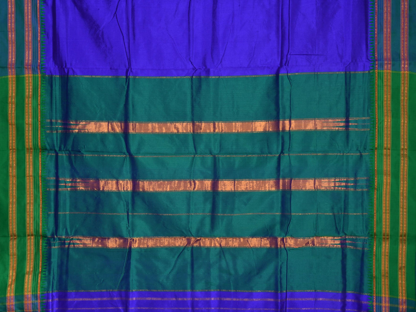 Blue Narayanpet Silk Handloom Plain Saree with Temple Border No Blouse np0178