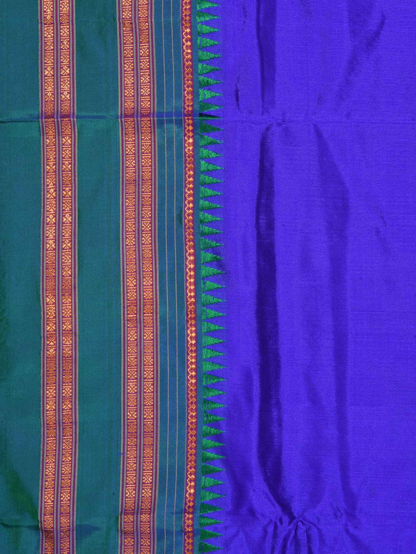 Blue Narayanpet Silk Handloom Plain Saree with Temple Border No Blouse np0178
