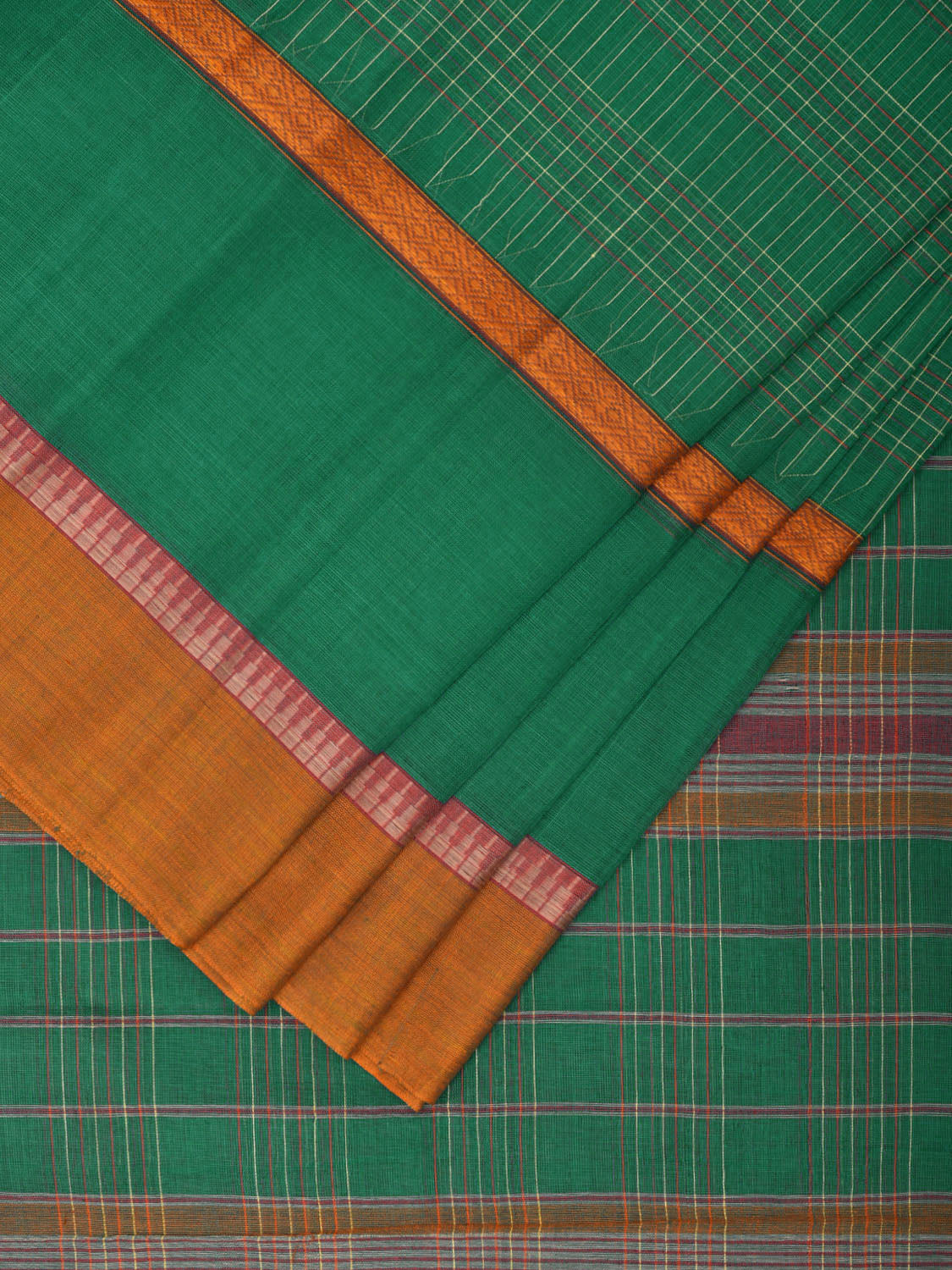 Green Narayanpet Cotton Handloom Saree with Big Border Design No Blouse np0899