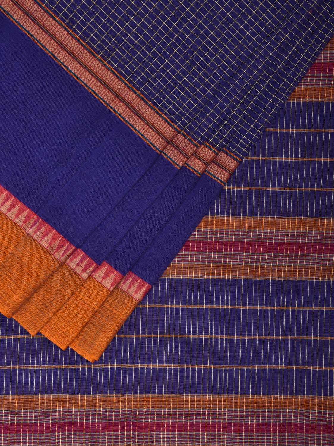 Dark Blue Narayanpet Cotton Handloom Saree with Big Border Design No Blouse np0900