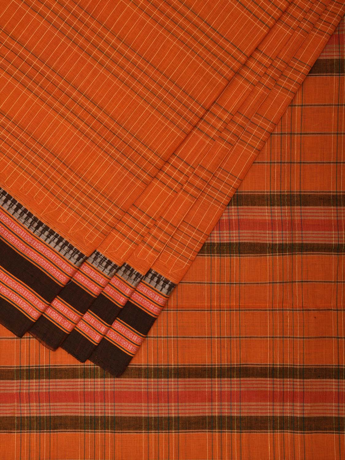 Orange Narayanpet Cotton Handloom Saree with Big Border Design No Blouse np0906