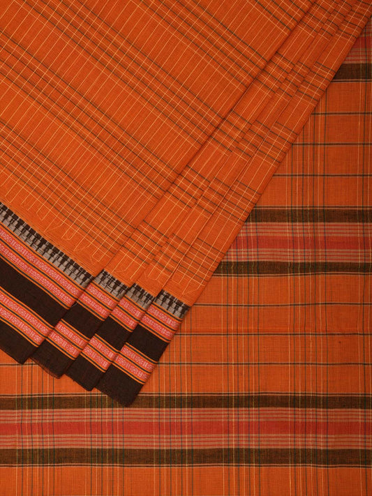 Orange Narayanpet Cotton Handloom Saree with Big Border Design No Blouse np0906