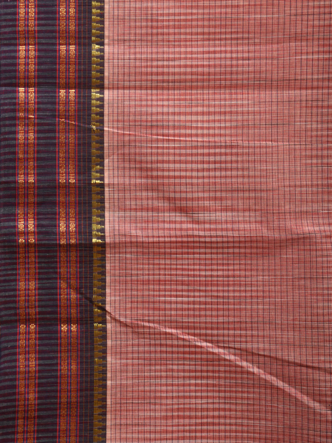 Peach Narayanpet Cotton Handloom Saree with Checks Design No Blouse np0911