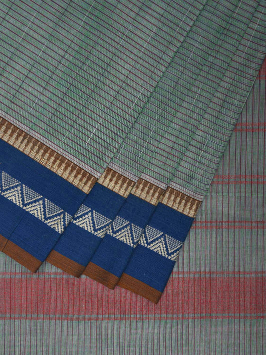 Sea Green and Blue Narayanpet Cotton Handloom Saree with Strips Design No Blouse np0952