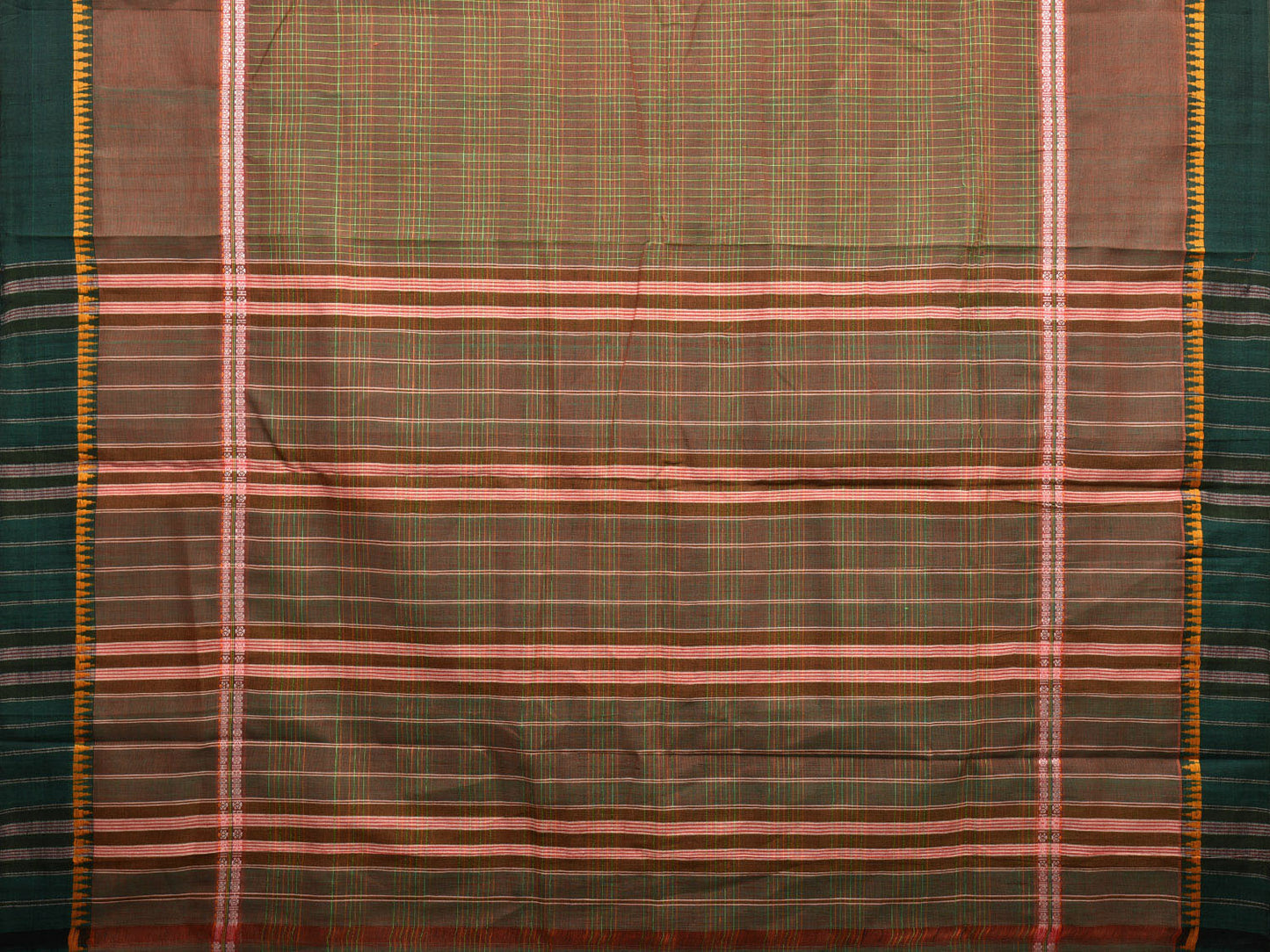 Olive and Green Narayanpet Cotton Handloom Saree with Checks Design No Blouse np0953
