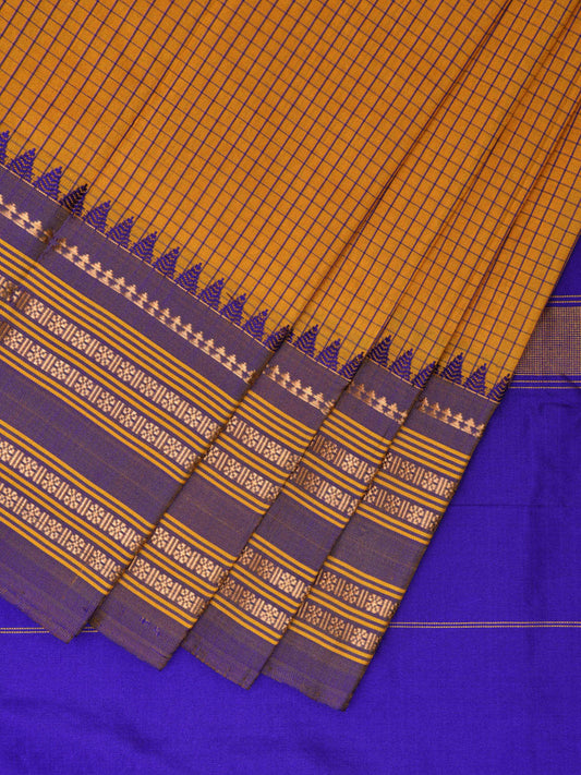 Yellow and Blue Narayanpet Silk Handloom Saree with Checks Design np0955