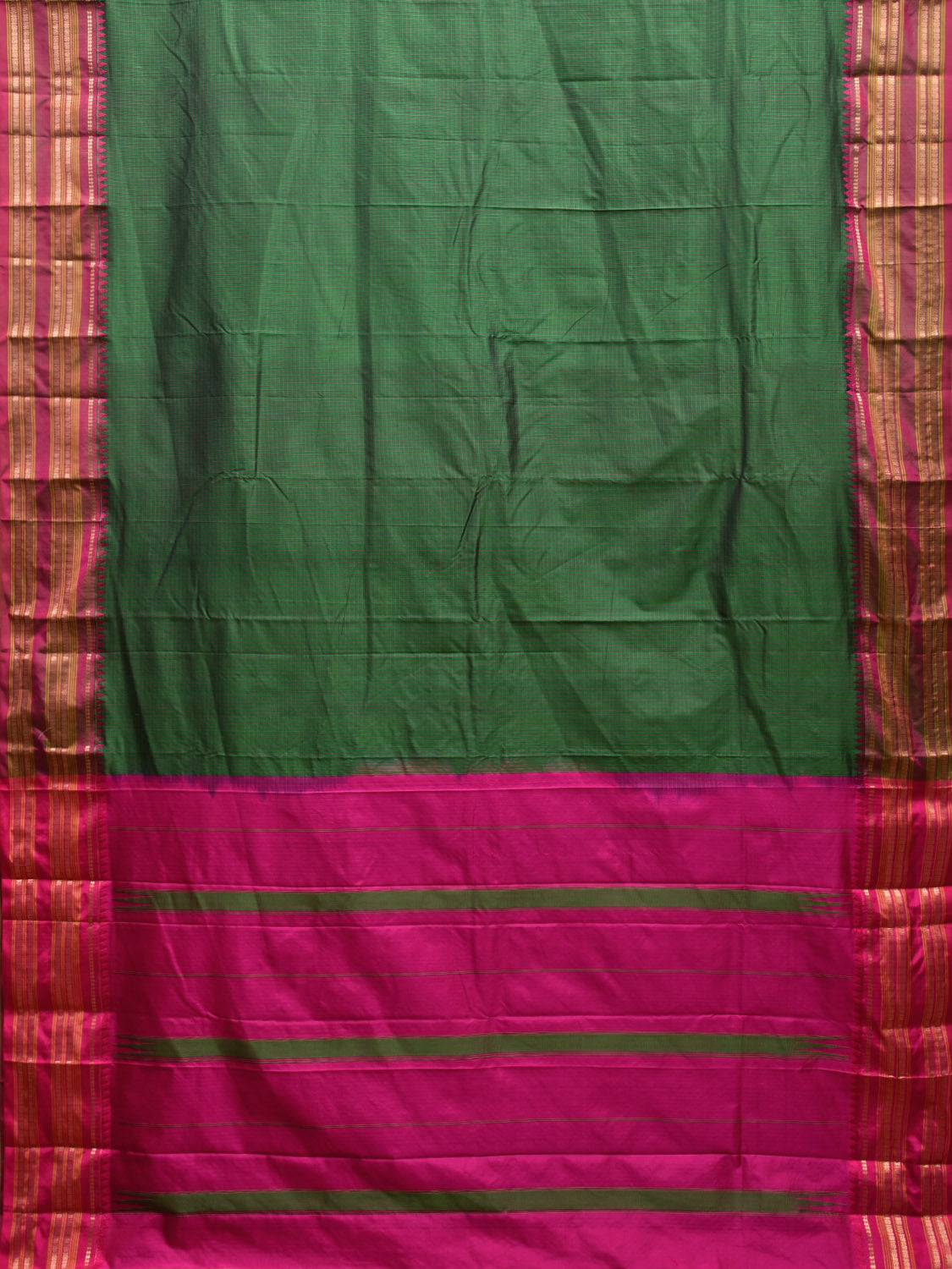 Green and Pink Narayanpet Silk Handloom Saree with Checks Design np0958