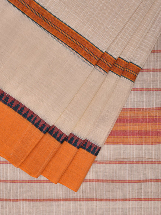 White and Yellow Narayanpet Cotton Handloom Saree with Checks Design No Blouse np0960